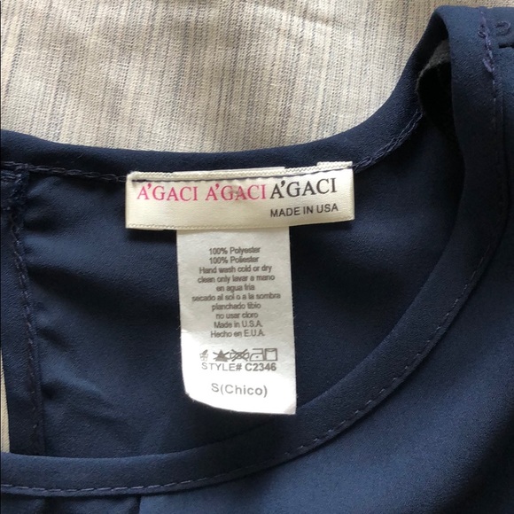 Navy blue dress blouse with button on sleeve - Picture 4 of 4